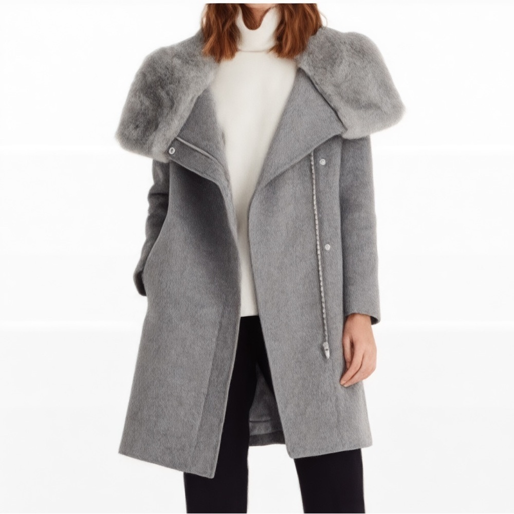 Club Monaco Evangah Wool Coat Gray Faux Fur Collar XS